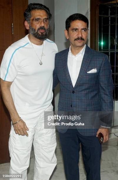 Suniel Shetty and Vishwas Nangare Patil attend the Launch of Online Mental Health app 'Lets get Happy' on August 02, 2023 in Mumbai, India