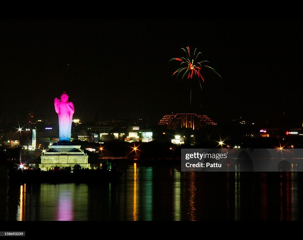 Buddha @ Hussain Sagar on Diwali