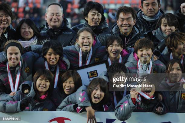 Kobe Leonessa players celebrate the victory after the 34th Empress's Cup All Japan Women's Football Tournament final match between INAC Kobe Leonessa...