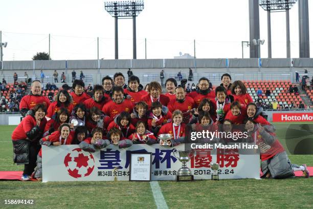 Kobe Leonessa players celebrate the victory after the 34th Empress's Cup All Japan Women's Football Tournament final match between INAC Kobe Leonessa...