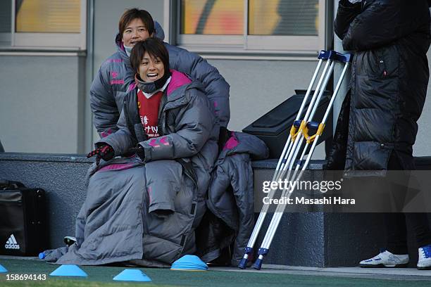 Yukari Kinga of INAC Kobe Leonessa looks on during the 34th Empress's Cup All Japan Women's Football Tournament final match between INAC Kobe...