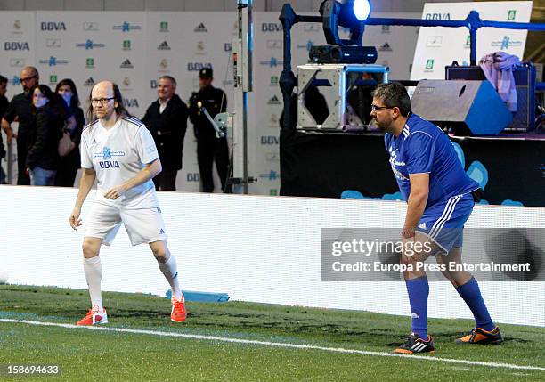 Santiago Segura and Florentino Fernandez attend 'Partido X La Ilusion' organized by Iker Casillas Foundation at Palacio de los Deportes on December...