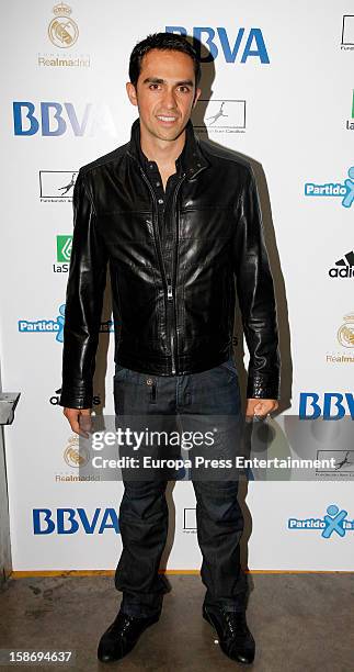 Alberto Contador attends 'Partido X La Ilusion' organised by Iker Casillas Foundation at Palacio de los Deportes on December 23, 2012 in Madrid,...