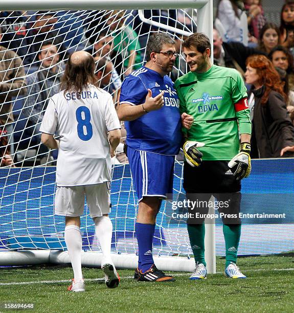 Santiago Segura, Florentino Fernandez and Iker Casillas attend 'Partido X La Ilusion' organised by Iker Casillas Foundation at Palacio de los...