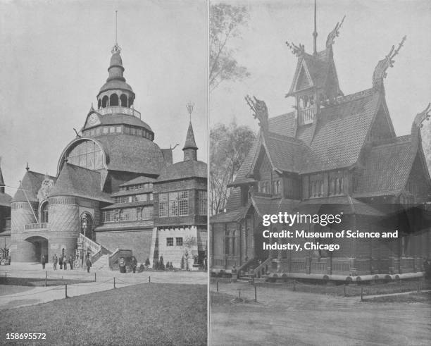 The Sweden and Norway Buildings at the World's Columbian Exposition in Chicago, Illinois, 1893. This image was published in 'The Dream City-World's...