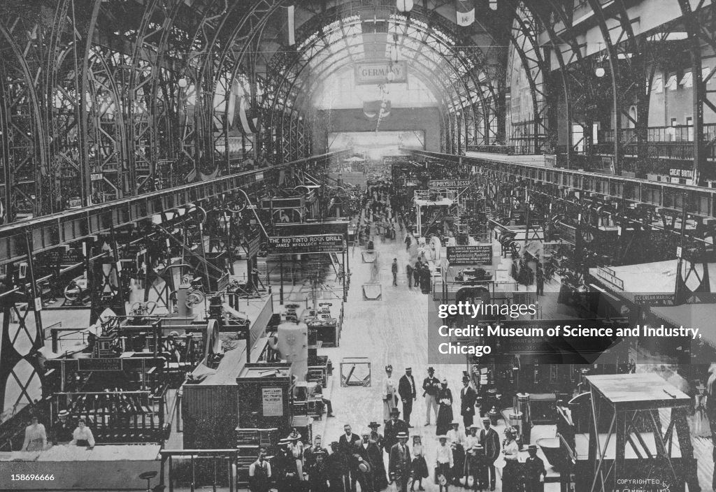 The interior of Machinery Hall, looking west, showing a section of ...