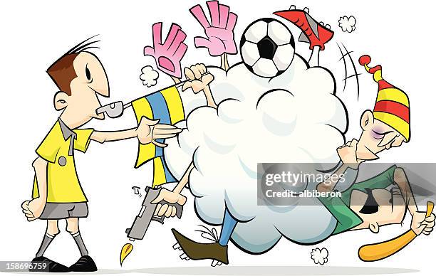 ilustraciones, imágenes clip art, dibujos animados e iconos de stock de lucha en el fútbol/campo de fútbol - soccer hooligan