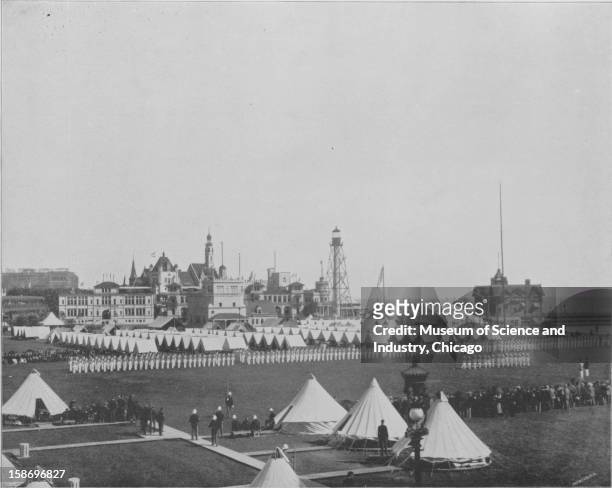 The camp of the West Point Cadets at the World's Columbian Exposition in Chicago, Illinois, 1893. This image was published in the 'Portfolio of...