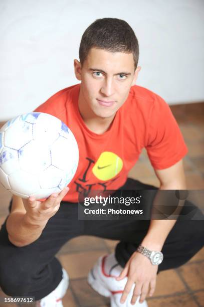 Eden Hazard poses at home on August 19, 2008 in Braine-le-Compte.