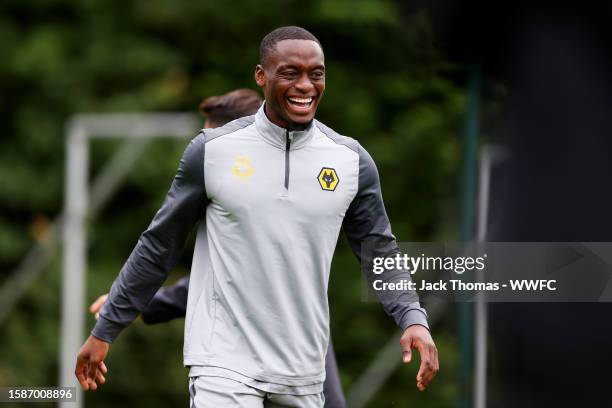 Toti Gomes of Wolverhampton Wanderers reacts during a Wolverhampton Wanderers pre-season training session at The Sir Jack Hayward Training Ground on...