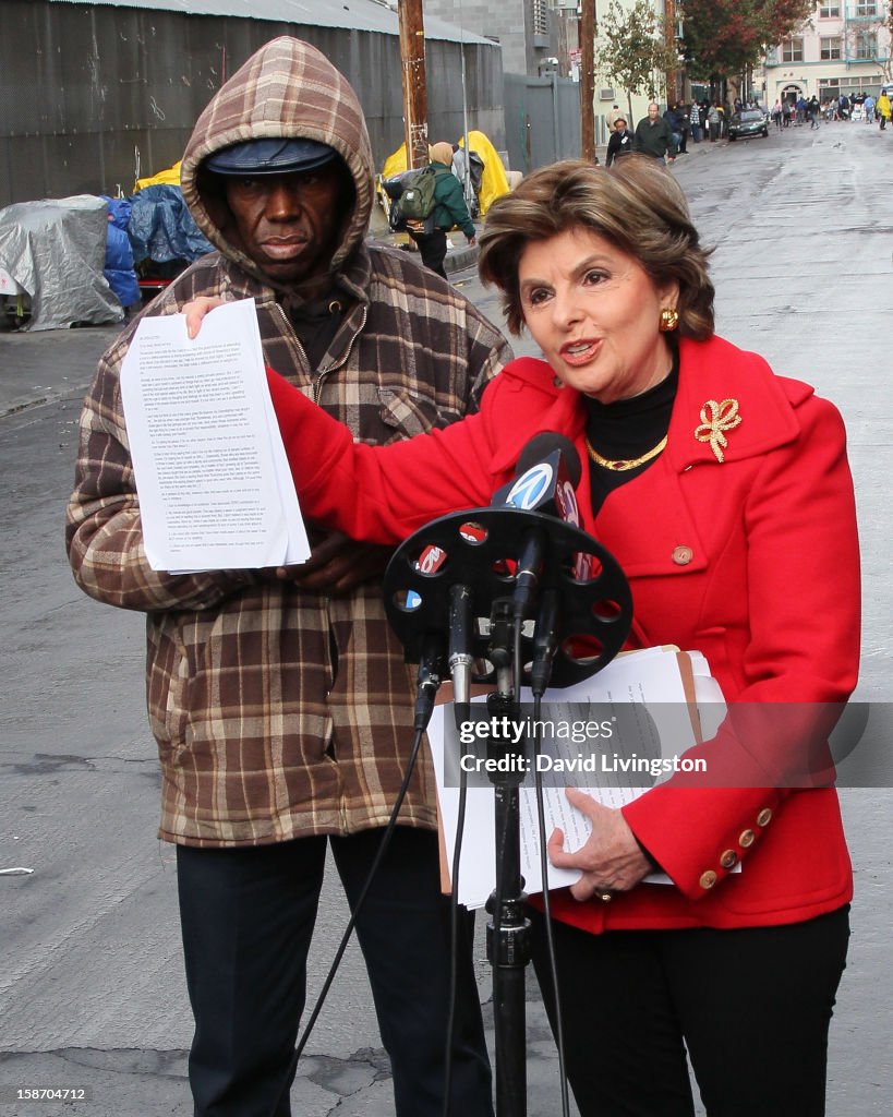 Gloria Allred And "Eddie" Press Conference For The Homeless