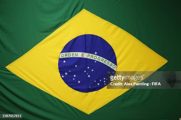Brazil flag is seen in the dressing room prior to the FIFA Women's World Cup Australia & New Zealand 2023 Group F match between Jamaica and Brazil at...