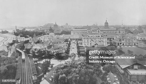 An image showing a general view of the fair grounds from the north, as published in 'The Art And Architecture Of The World's Columbian Exposition -...