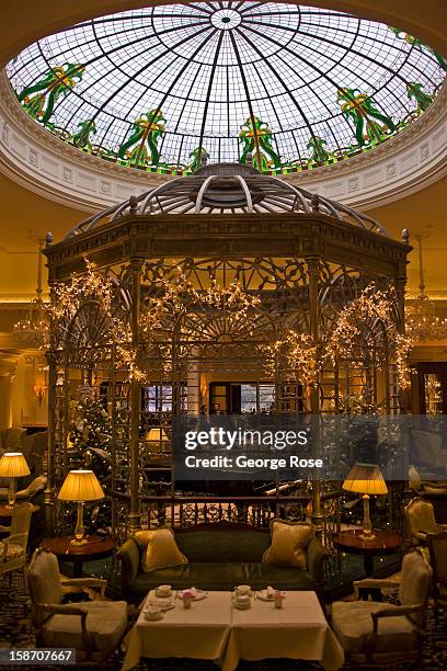 The entrance to the Tea Room at the swank Savoy Hotel on The Strand December 6 in London, England. Central London captures the Christmas holiday...