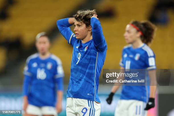 Valentina Giacinti of Italy looks dejected after the team's defeat and elimination from the tournament in the FIFA Women's World Cup Australia & New...