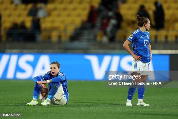 Elena Linari and Lisa Boattin of Italy look dejected after the team's defeat and elimination from the tournament in the FIFA Women's World Cup...