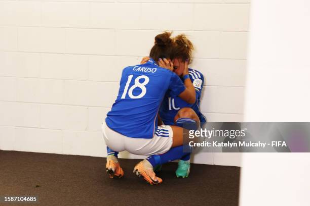 Arianna Caruso and Cristiana Girelli of Italy look dejected after the team's defeat and elimination from the tournament in the FIFA Women's World Cup...