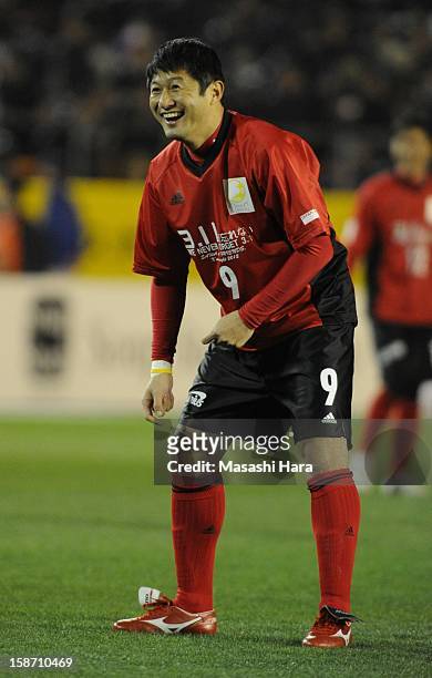 Nobuhiro Takeda looks on during the Great East Japan Earthquake charity match 'SAWA and Friends, X'mas Night 2012' at the National Stadium on...