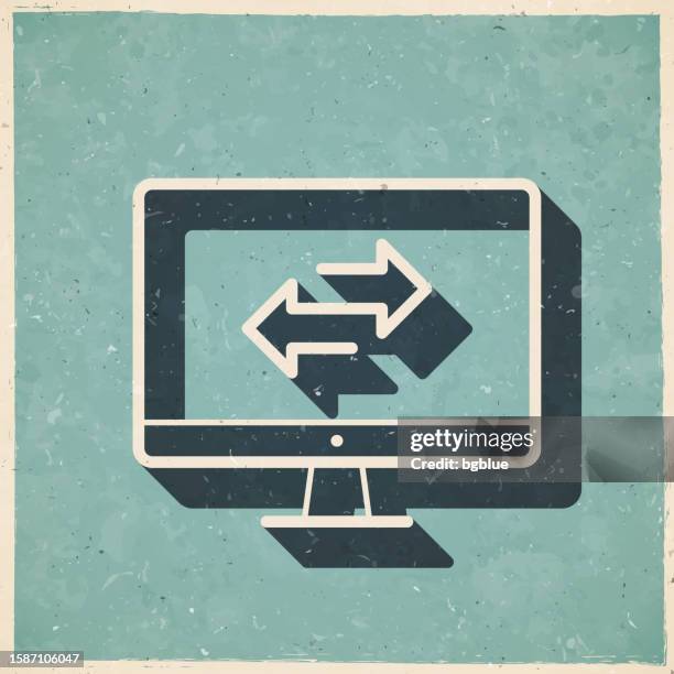 transfer with desktop computer. icon in retro vintage style - old textured paper - alter tv stock illustrations