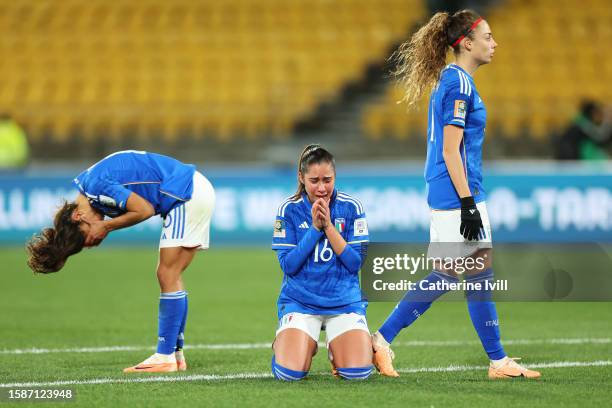 Giulia Dragoni of Italy looks dejected after the team's defeat and elimination from the tournament during the FIFA Women's World Cup Australia & New...