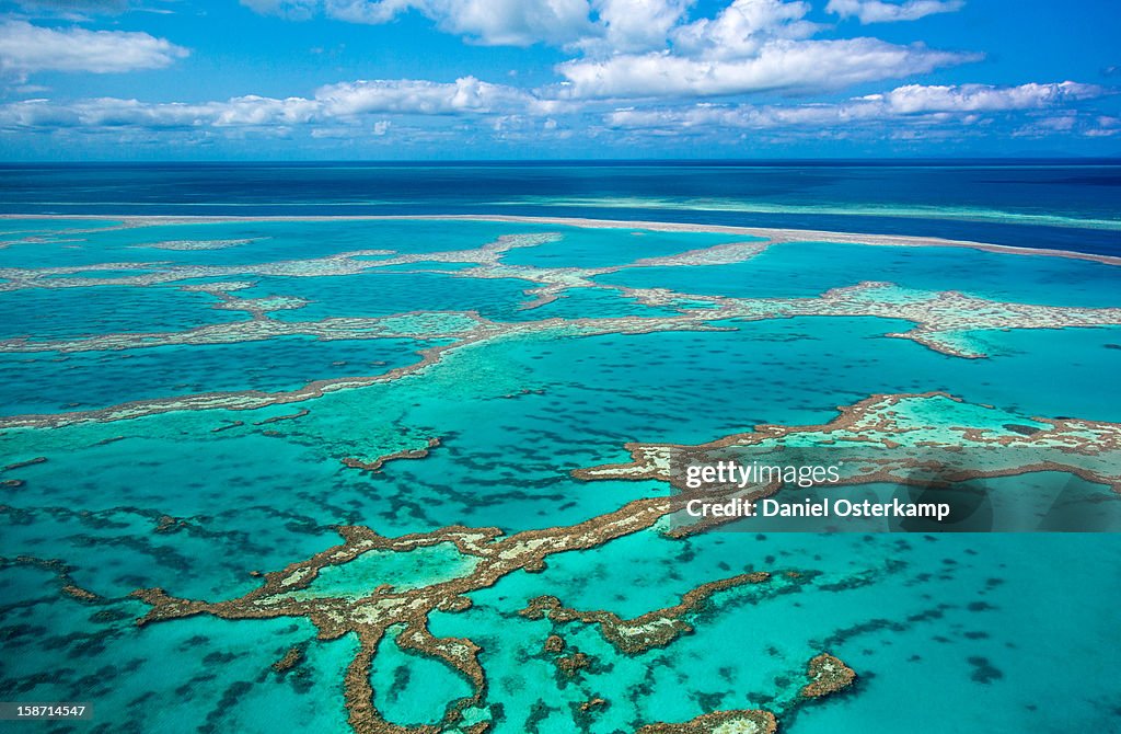 Aerial of Great Barrier Reef at Whitsunday Island