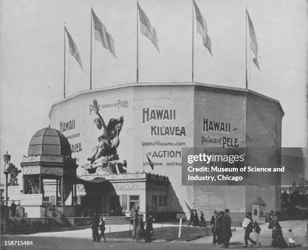 The building which housed the Volcano of Kilauea replica at the World's Columbian Exposition in Chicago, Illinois, 1893. This image was published in...