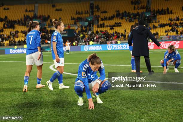 Elena Linari of Italy looks dejected after the team's defeat and elimination from the tournament during the FIFA Women's World Cup Australia & New...