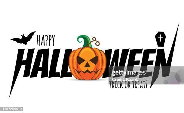 stockillustraties, clipart, cartoons en iconen met happy halloween lettering. greeting cards, posters, banners, flyers and invitations. happy halloween text, holiday background stock illustration - web banner template