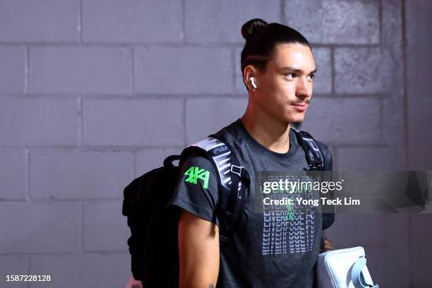 Darwin Nunez of Liverpool arrives for the pre-season friendly against Bayern Munich at the National Stadium on August 02, 2023 in Singapore.