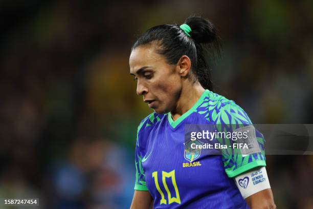 Marta of Brazil reacts during the FIFA Women's World Cup Australia & New Zealand 2023 Group F match between Jamaica and Brazil at Melbourne...