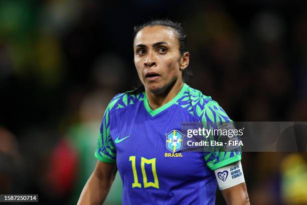 Marta of Brazil looks on during the FIFA Women's World Cup Australia & New Zealand 2023 Group F match between Jamaica and Brazil at Melbourne...