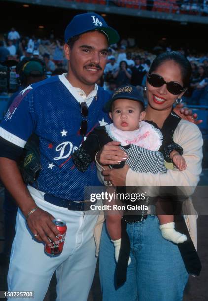 Actor Nicholas Turturro, wife Lissa Espinosa and daughter attending "Hollywood Stars Night Baseball Game" on August 16, 1997 at Dodger Stadium in Los...