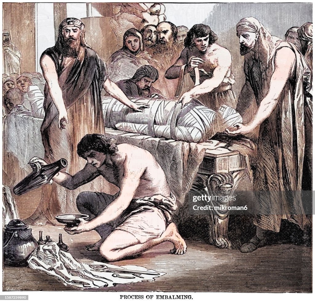 Old engraved illustration of Egyptian embalming process ( embalming, or treating the dead body, that the ancient Egyptians used is called mummification)