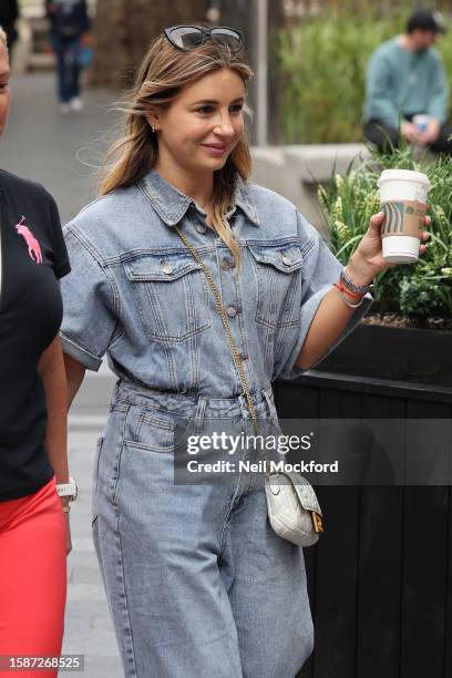 Dani Dyer arrives at Global Radio Studios on August 02, 2023 in London, England.