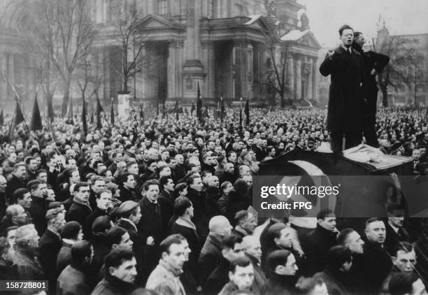 Communist rally in the Lustgarten, Berlin, Germany, to win support for KPD candidate Ernst Thälmann during the presidential election, circa 1925.