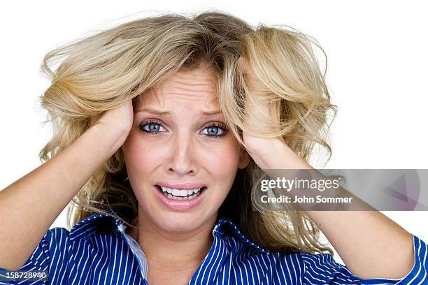 aggravated woman - pulling hair stock pictures, royalty-free photos & images