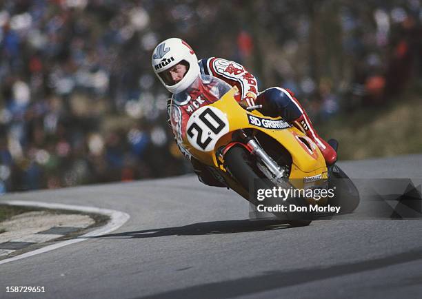 Mick Grant of Great Britain rides the Honda during a round of the British Superbike Championship on 3rd April 1980 at the Brands Hatch circuit in...