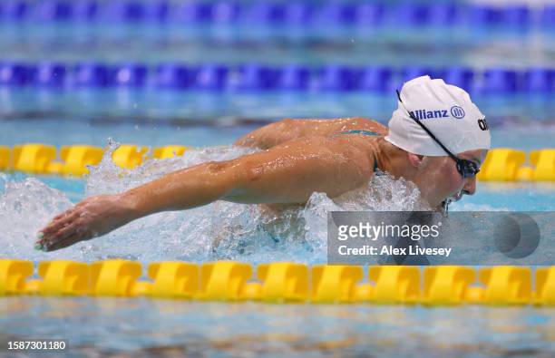 Jessica Long of USA competes in the Women's 100m Butterfly during day three of the Para Swimming World Championships Manchester 2023 at Manchester...