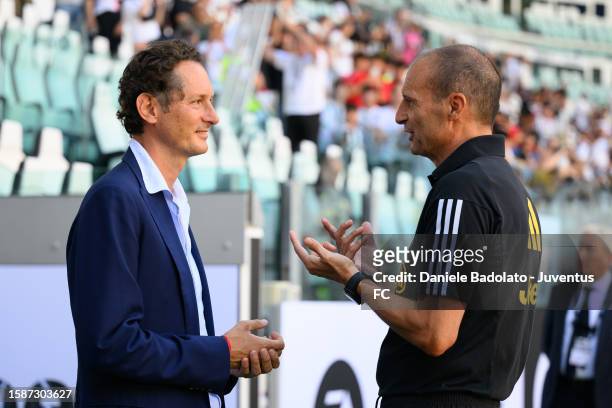 John Elkann, Massimiliano Allegri during the friendly match between Juventus A and Juventus B at Allianz Stadium on August 9, 2023 in Turin, Italy.