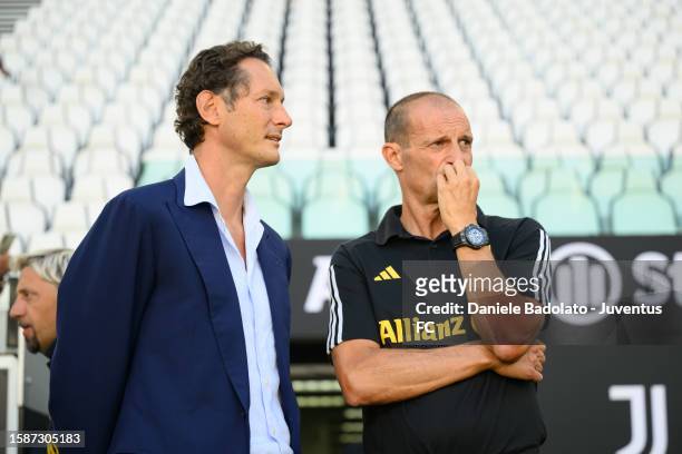 John Elkann, Massimiliano Allegri of Juventus during the friendly match between Juventus A and Juventus B at Allianz Stadium on August 9, 2023 in...