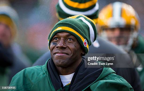 Donald Driver of the Green Bay Packers on the sidelines against theTennessee Titans at Lambeau Field on December 23, 2012 in Green Bay, Wisconsin.