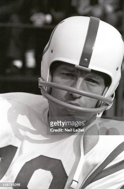 Closeup of Baltimore Colts QB Johnny Unitas during practice at Memorial Stadium. Baltimore, MD - CREDIT: Neil Leifer