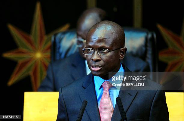 Senegalese opposition party PDS' deputy Modou Diagne Fada reads a motion of censure to force the resignation of Senegal's Prime minister Abdoul...