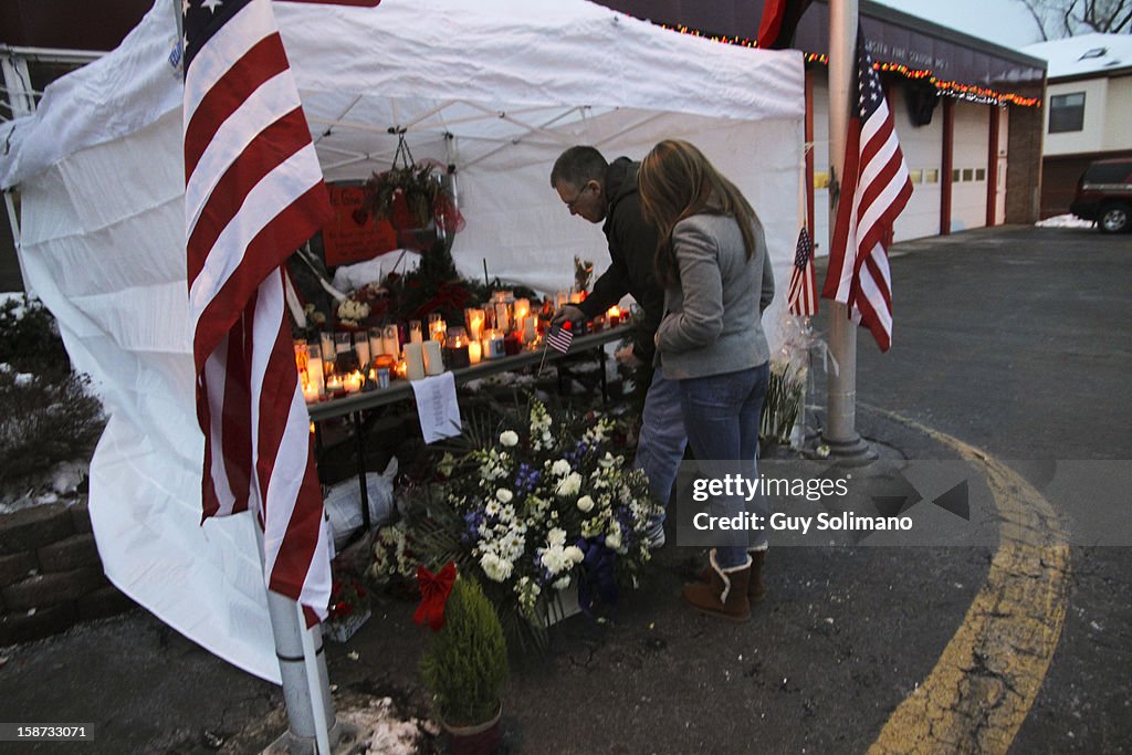 Memorial Builds At Firehouse For Fire Fighters Shot And Killed While Battling A House Fire 158906887