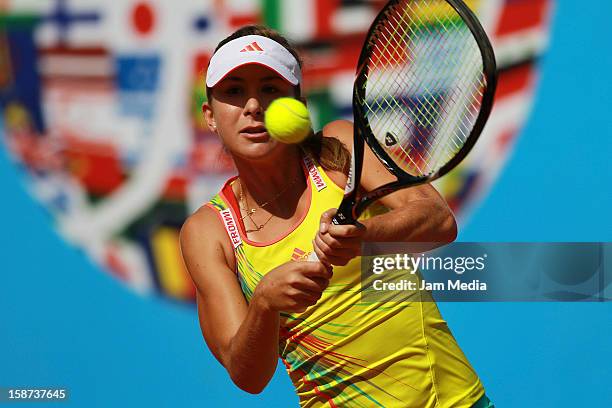 Belinda Bencic of Portugal, in action during the Mexican Youth Tennis Open at Deportivo Chapultepec on December 26, 2012 in Mexico City, Mexico.