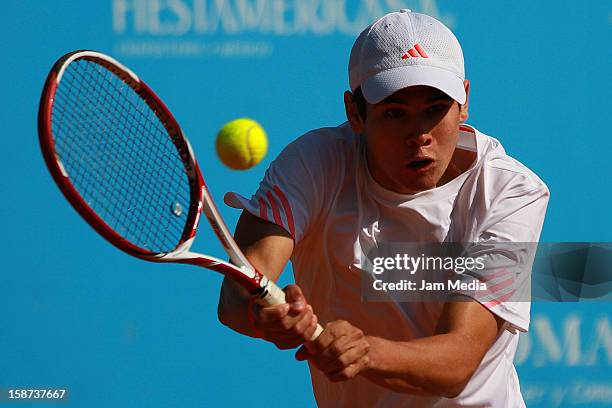 Lucas Gomez of Mexico in action during the Mexican Youth Tennis Open at Deportivo Chapultepec on December 26, 2012 in Mexico City, Mexico.