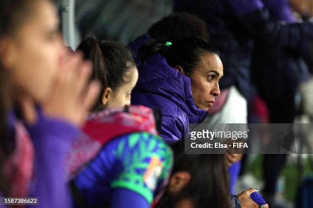 Marta of Brazil reacts after the scoreless draw and elimination from the tournament following the FIFA Women's World Cup Australia & New Zealand 2023...