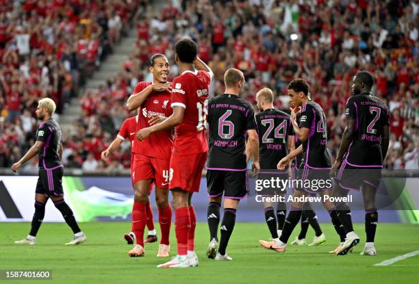 Virgil van Dijk captain of Liverpool celebrates after scoring the second goal during the pre-season friendly match between Liverpool and Bayern...