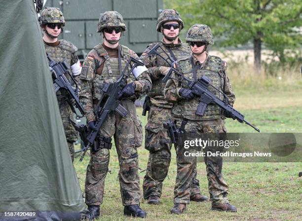 Dornstadt, Germany, 01.08.23: . Soldiers, look on during the inaugural visit of Defence Minister Boris Pistorius to the Bundeswehr medical service at...