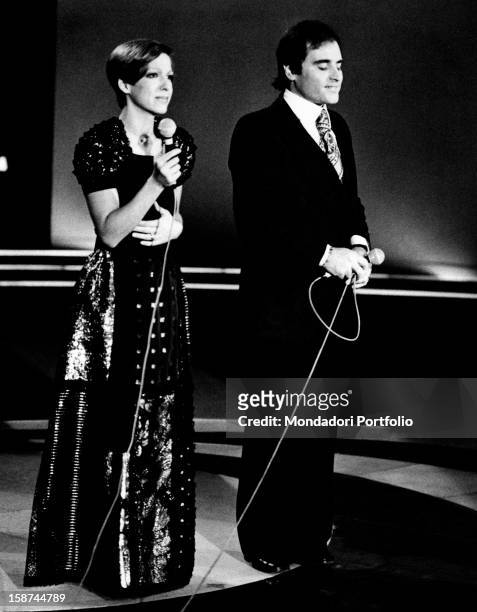 Italian singer Wilma Goich taking part with her husband, Italian singer-songwriter Edoardo Vianello in the closing performance of Canzonissima....
